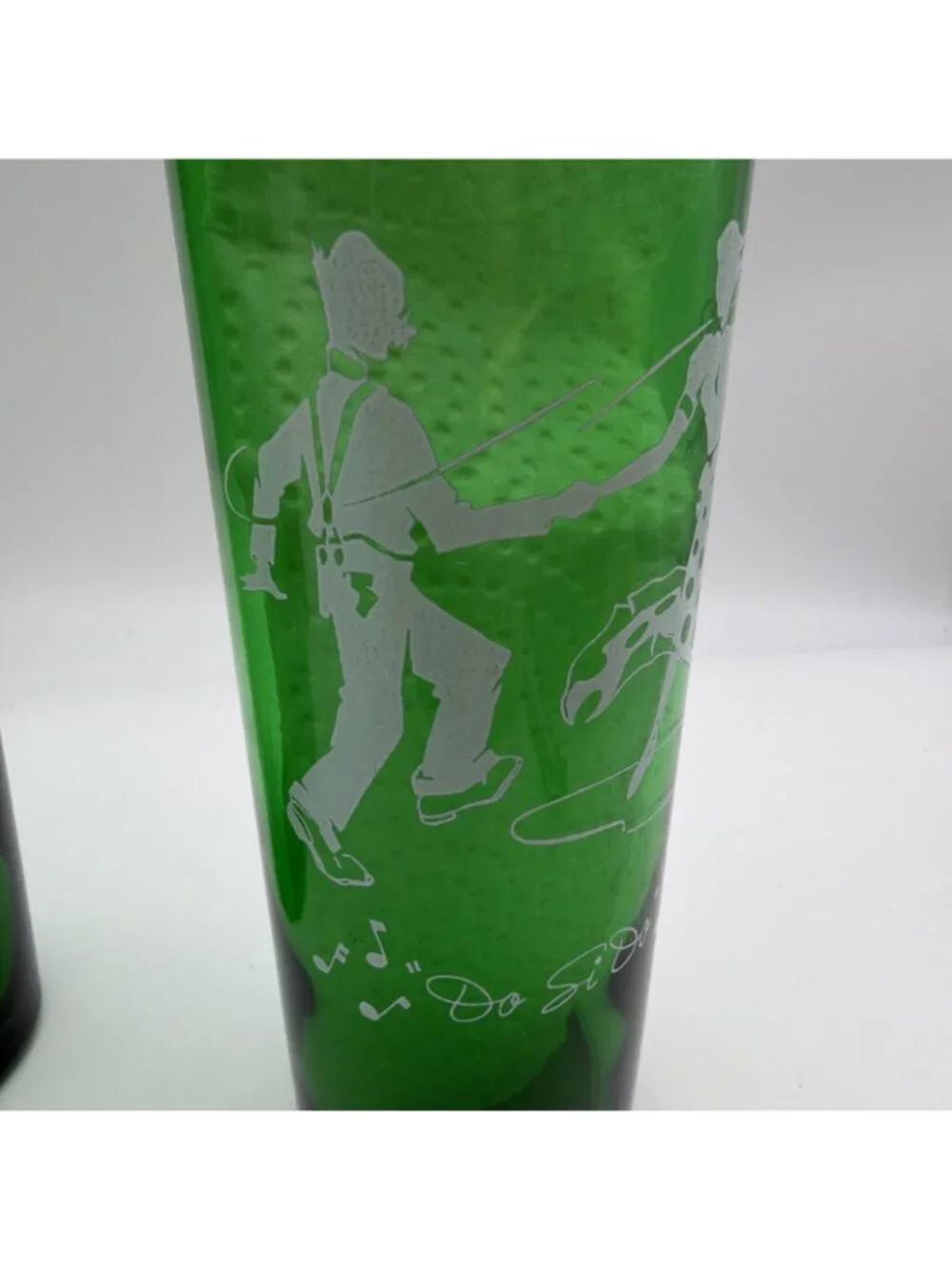 4 ANCHOR HOCKING GREEN DRINKING GLASSES MCM Various Scenes Highball 6.5”